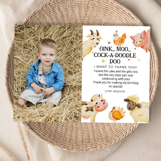 Farm Animal Barnyard Birthday Party Dankeskarte
