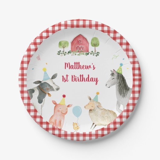 Farm Animal Barnyard Grüne Geburtstag Pappteller (Vorderseite)