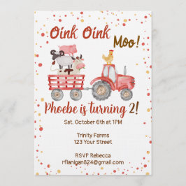 Farm Animal Barnyard Second Birthday Invitation Einladung