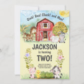 Farm Animal Barry Thema 2. Geburtstag Einladung (Vorderseite)