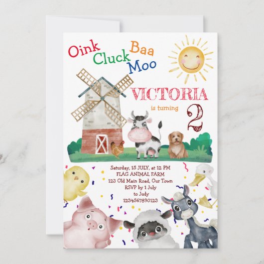 Farm animal birthday party invite template einladung (Vorderseite)