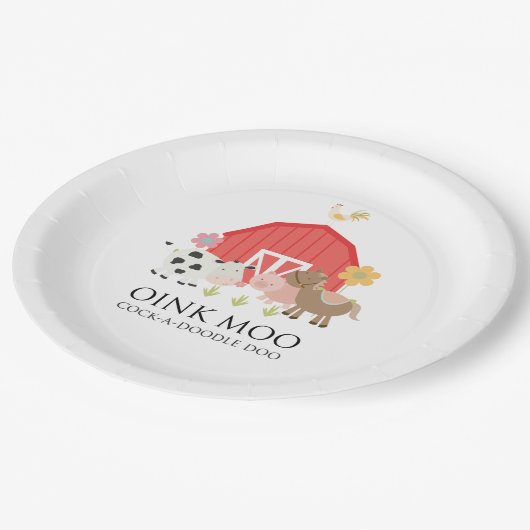 Farm Animal Birthday Party Platte Roter Stall Pappteller (Schrägansicht)