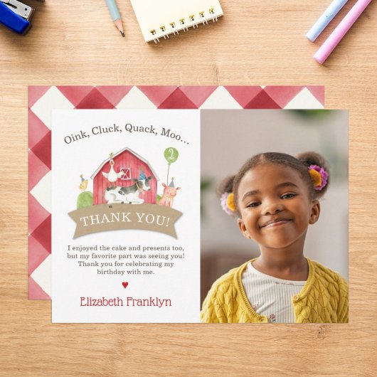 Farm Animal Birthday Party Roter Karo Junge oder M Dankeskarte