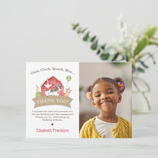Farm Animal Birthday Party Roter Karo Junge oder M Dankeskarte (Stehend Vorderseite)