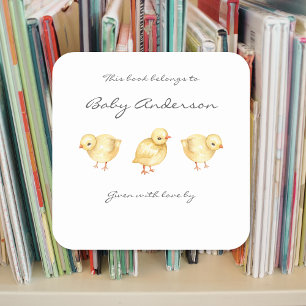 Farm Animal Chips Baby Dusche Buchzeichen Quadratischer Aufkleber