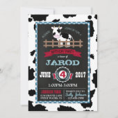 Farm Animal Cowhide Gingham Country Boy Birthday Einladung (Vorderseite)