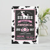 Farm Animal Cowhide Gingham Country Girl Birthday Einladung (Stehend Vorderseite)