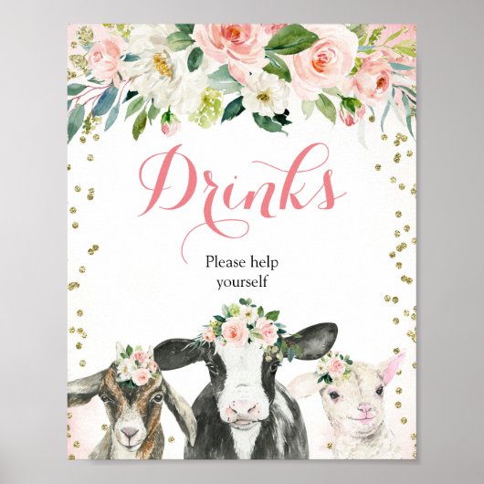 Farm Animal Floral Girl trinken Zeichen Poster (Vorne)