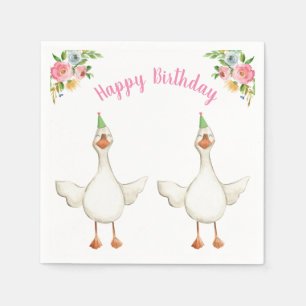Farm Animal Goose Girl Birthday Barnyard Pink Serviette
