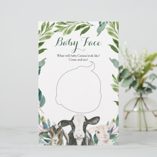 Farm Animal Greenery Boy Baby Shower Baby Face (Stehend Vorderseite)