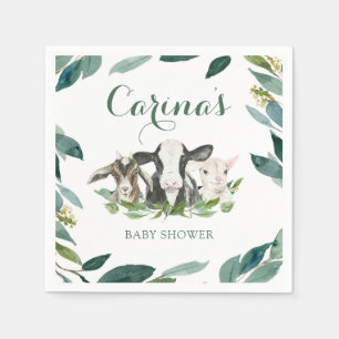 Farm Animal Greenery Boy Baby Shower Napkins Serviette