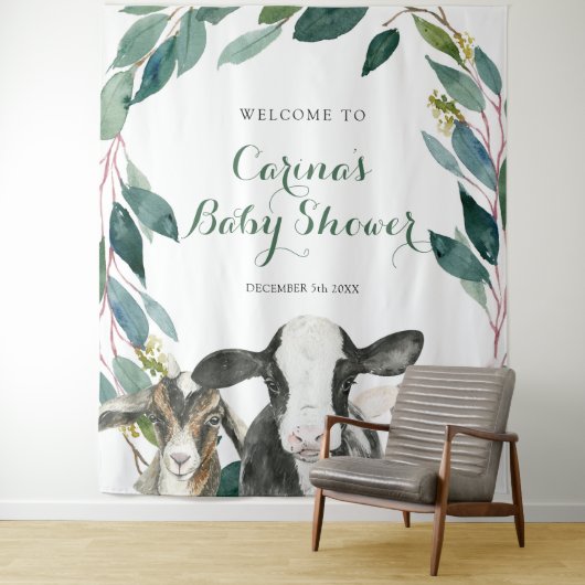 Farm Animal Greenery Boy Baby Shower Sign Tapestry Wandteppich (Beispiel)