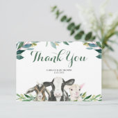 Farm Animal Greenery Boy Danke Karte (Stehend Vorderseite)