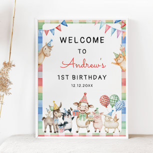 Farm Animal ruft das ganze Party 1. Geburtstag Wil Poster