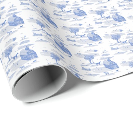 Farm Animal Toile (Blue)  Geschenkpapier (Rolleneckpunkt)