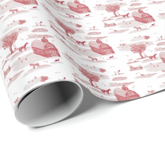 Farm Animal Toile (Red)  Geschenkpapier (Rolleneckpunkt)