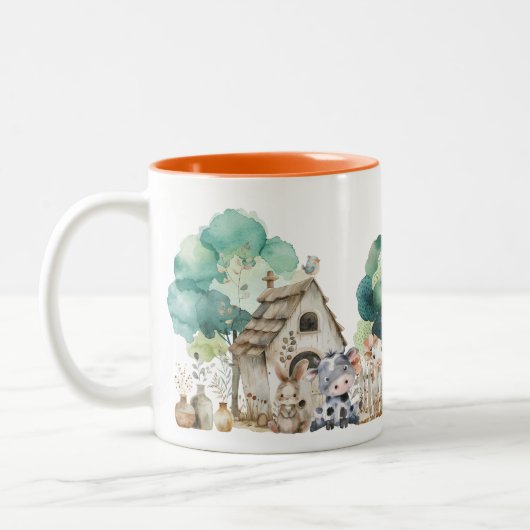 Farm Animal Watercolor Mug – Cute Nursery cup Zweifarbige Tasse (Links)
