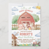 Farm Animals 1st Birthday Invitation Einladung (Vorderseite)