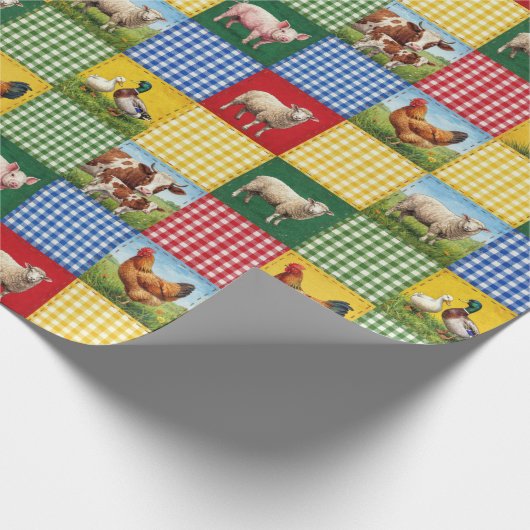 Farm Animals and Gingham Patchwork Quilt Geschenkpapier (Ecke)