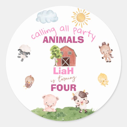 Farm animals Any Age Birthday Runder Aufkleber (Vorderseite)