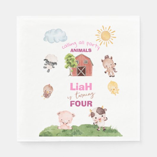 Farm animals Any Age Birthday Serviette (Vorderseite)