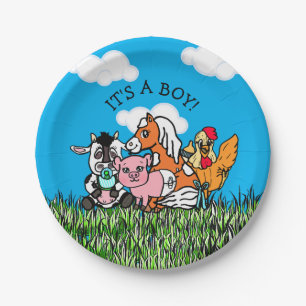 Farm Animals Baby-Dusche sein a Boy Pappteller