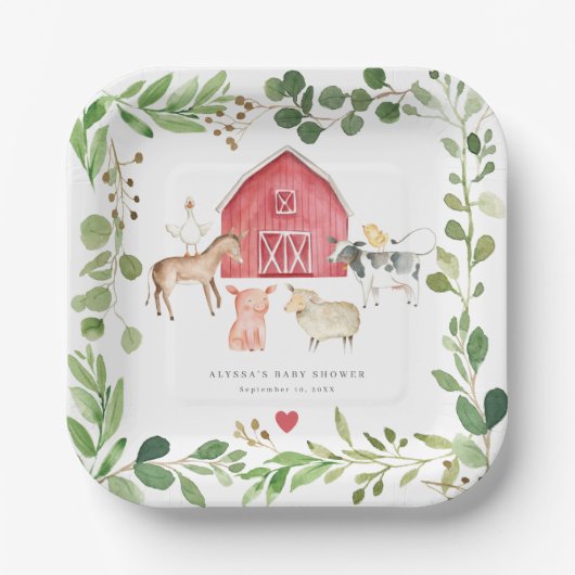 Farm Animals Baby Shower Paper Plates Pappteller (Vorderseite)
