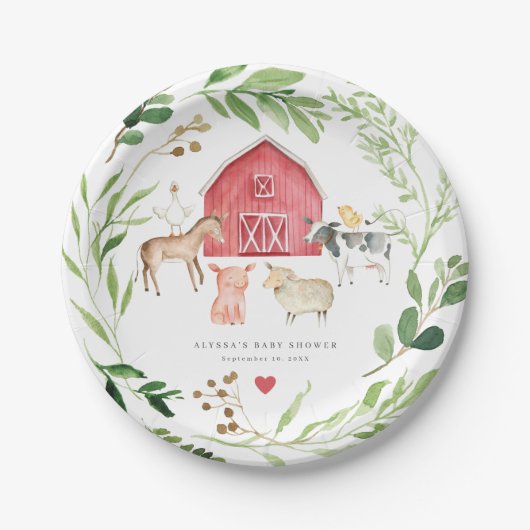 Farm Animals Baby Shower Paper Plates Pappteller (Vorderseite)