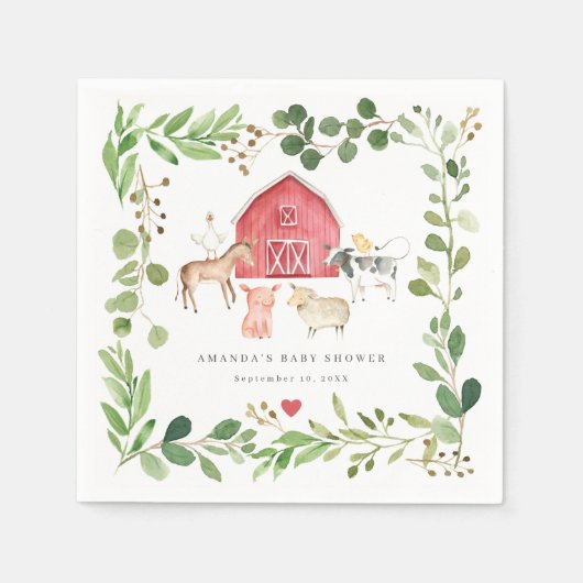 Farm Animals Baby Shower Party Paper Napkins Serviette (Vorderseite)