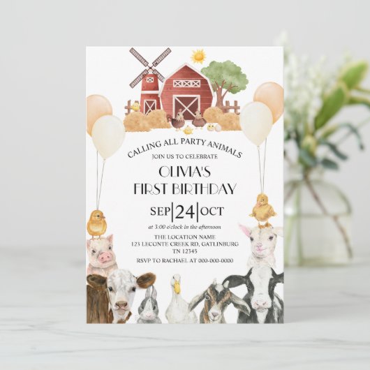 Farm Animals Barnyard Bash Ranch Birthday Party Einladung (Stehend Vorderseite)
