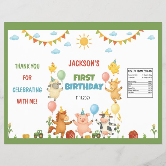 Farm Animals Barnyard Birthday Chip Bag Wrapper Flyer (Vorne)