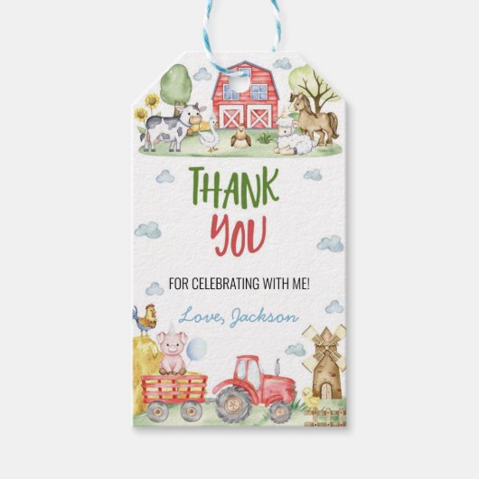 Farm Animals Barnyard Birthday Party Thank You Geschenkanhänger (Vorderseite)