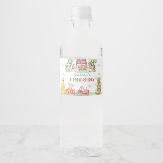 Farm Animals Barnyard Birthday Party Wasserflaschenetikett (Vorderseite)