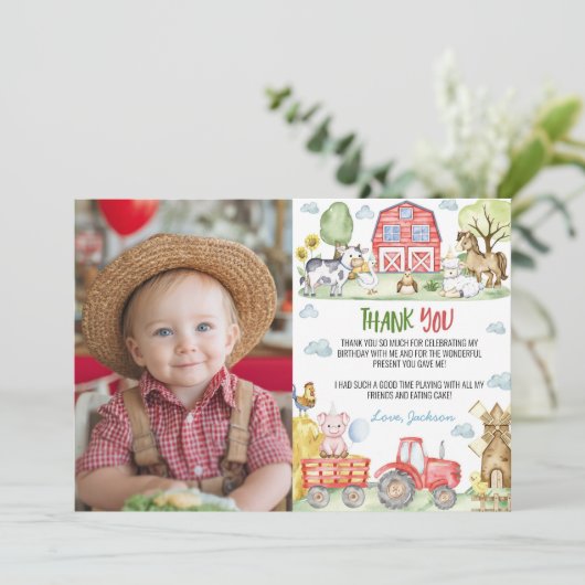Farm Animals Barnyard Birthday Photo Dankeskarte (Stehend Vorderseite)