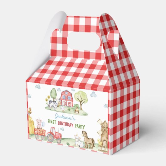 Farm Animals Barnyard Kids Birthday Favor Boxes Geschenkschachtel (Rückseite)