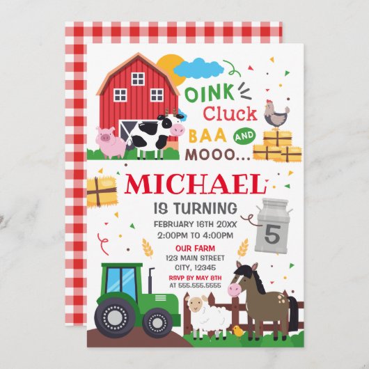 Farm animals Birthday kid Invitation Einladung (Vorne/Hinten)