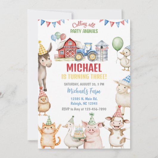 Farm animals boy ANY AGE birthday invitation. Einladung (Vorderseite)