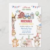Farm animals boy ANY AGE birthday invitation. Einladung (Vorne/Hinten)