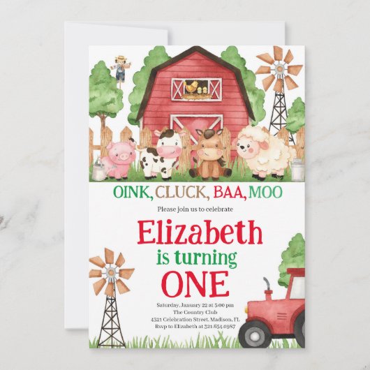 Farm Animals Boy Barnyard Geburtstagspartei Einladung (Vorderseite)