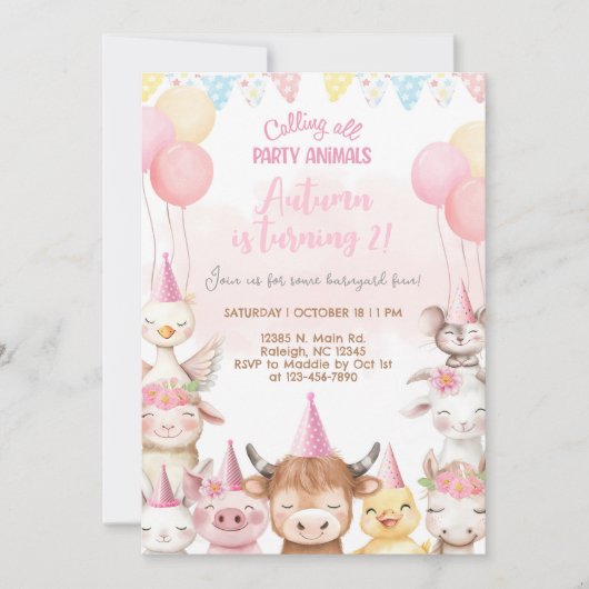 Farm animals close-up girl birthday invitation. einladung (Vorderseite)