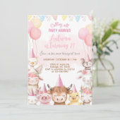 Farm animals close-up girl birthday invitation. einladung (Stehend Vorderseite)