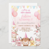 Farm animals close-up girl birthday invitation. einladung (Vorne/Hinten)