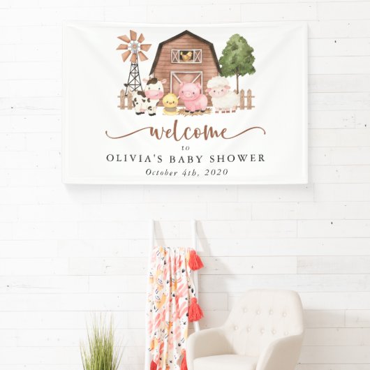 Farm Animals, Cute Animals, Baby Shower Welcome Banner (InSitu)
