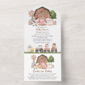 Farm Animals, Cute Animals, Barn, Baby Shower All In One Einladung (Innen Boden)