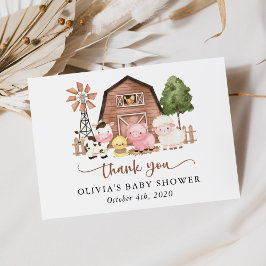 Farm Animals, Cute Animals, Barn, Baby Shower Dankeskarte