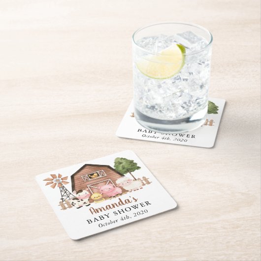 Farm Animals, Cute Animals, Barn, Baby Shower Rechteckiger Pappuntersetzer (Vor Ort)