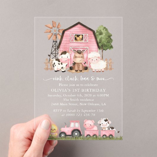 Farm Animals, Cute Animals, Barn, First Birthday Acryleinladungen (Insitu (Handheld))