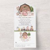 Farm Animals, Cute Animals, Barn, First Birthday All In One Einladung (Innen Boden)