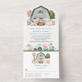 Farm Animals, Cute Animals, Barn, First Birthday All In One Einladung (Innen Boden)