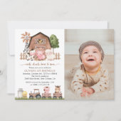 Farm Animals, Cute Animals, Barn, First Birthday Einladung (Vorderseite)